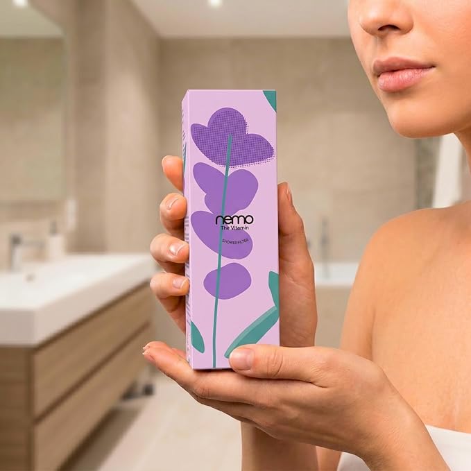 NEMOFILTER Vitamin C Shower Filter for Hard Water, Chlorine & Heavy Metal Removal, Reduces Dry Itchy Skin and Frizzy Hair, Aromatherapy Softener, Easy Install, Lavender, 150g