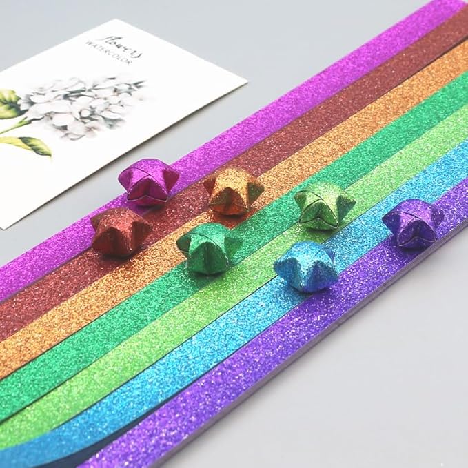 520 Sheets Flash Diamond Origami Star Paper Strips 7 Different Styles Glitter Lucky Paper Stars Strips for DIY Handmade Crafts
