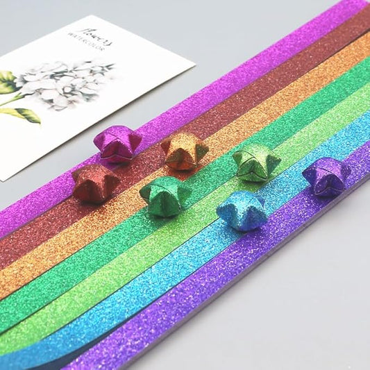 520 Sheets Flash Diamond Origami Star Paper Strips 7 Different Styles Glitter Lucky Paper Stars Strips for DIY Handmade Crafts