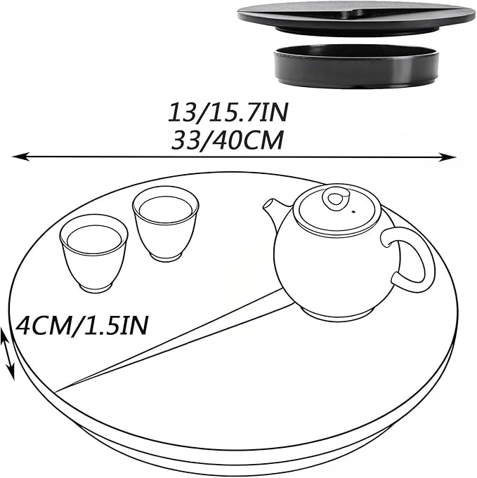 Small Round Coffee Table Tea Tray, Stacking Tea Tray, Rock Board Desktop with a Water-Collecting Base, It can be Placed on a Coffee Table(40cm/15.7in)