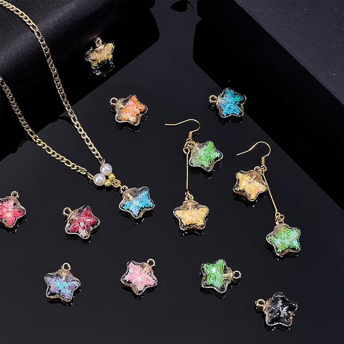 PH PandaHall 54pcs 9 Colors Glass Ball Charms Star Charms Luminous Star Pendants Glow in the Dark Pendants for Jewelry Making Bracelet Dangle Charm DIY Crafts 17X19mm