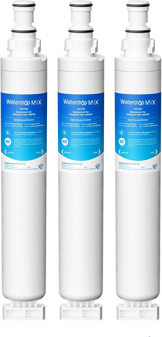 Waterdrop 4396701 Replacement for Whirlpool® EDR6D1, EveryDrop® Filter 6, 4396701, Kenmore 9915, 469915, WF293, RWF2000A, 4396702, LC200V, L200V, WFL200 Refrigerator Water Filter, 3 Pack
