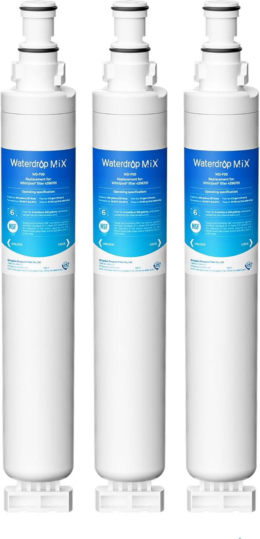 Waterdrop 4396701 Replacement for Whirlpool® EDR6D1, EveryDrop® Filter 6, 4396701, Kenmore 9915, 469915, WF293, RWF2000A, 4396702, LC200V, L200V, WFL200 Refrigerator Water Filter, 3 Pack