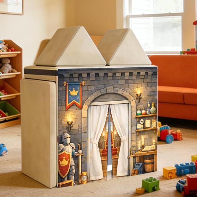 Foam Play Couch Panels - Medieval Castle Theme,Soft Sofa Accessories,Modular Play Panels,Knight Armor and Throne Design,33.5x37 Inches