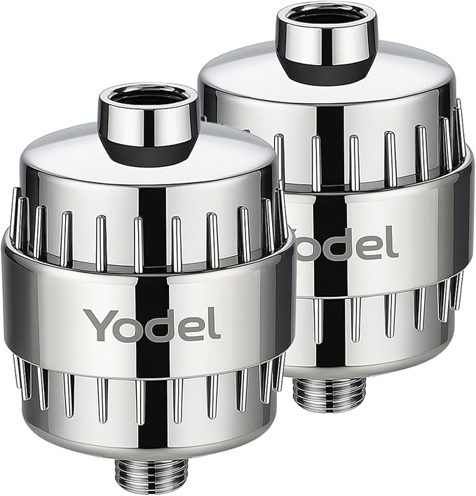 Yodel Shower Filter 2 Pack Chrome - Hard Water Softener, 99% Removes Chlorine & Impurities, Improves Skin & Hair Condition, Universal Fit for Shower Heads