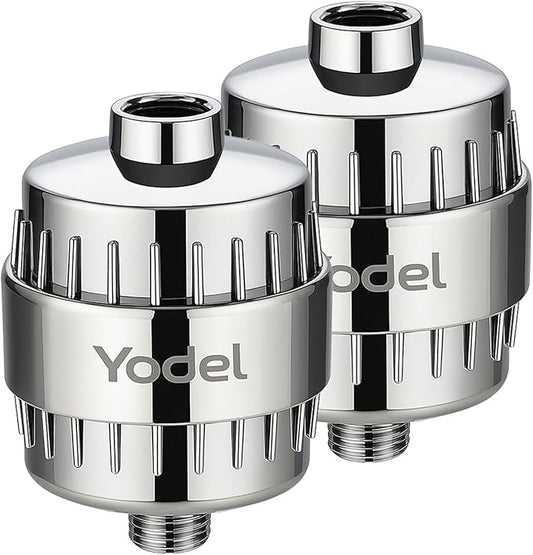 Yodel Shower Filter 2 Pack Chrome - Hard Water Softener, 99% Removes Chlorine & Impurities, Improves Skin & Hair Condition, Universal Fit for Shower Heads