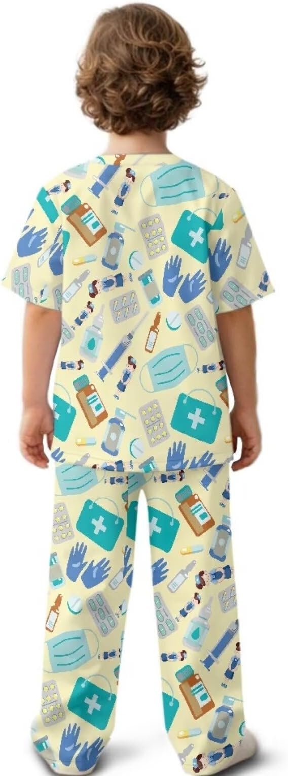 3 PCS Set Doctor Costume for Kids,Scrubs with Nurse Costume Kids Set,Girls Boys Doctor Career Day Costumes