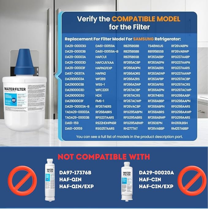 HAFCU1/XAA - HAFIN2/EXP Water Filter Replacement – Compatible with DA29-00003B DA29-00003F DA29-00003G – Carbon Block Filtration – Fresh Water & Ice – 24 Month Life 4 PACK