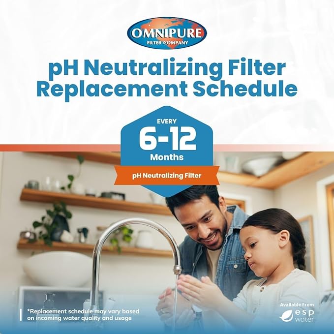 Omnipure K2551-KK Inline Water Filter 3/8 Inch Quick Connect Tubing 1/2 Calcite 1/2 Corosex Cartridge Raises Low pH Enhances Taste and Protects RO Systems 2 x 10 Inch Made in USA