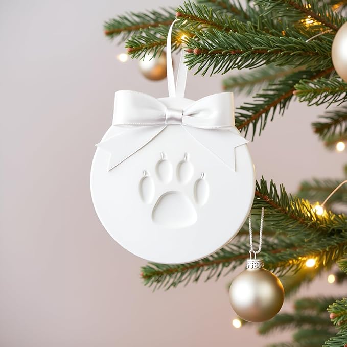 Reece Studio Pet Paw Print Ornament Kit, 2-Pack Keepsake Clay Impression Set with White Ribbon – DIY Holiday Decoration for Dogs and Cats, for Pet Owners