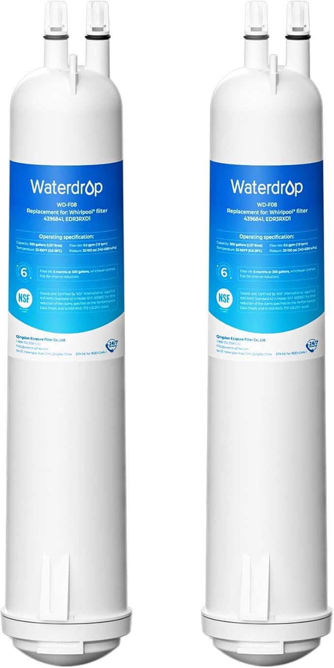 Waterdrop WD-F08 Replacement for 4396841, Everydrop® Filter 3, EDR3RXD1, 4396710, Kenmore® 46-9083, 46-9030, Refrigerator Water Filter, 2 Filters