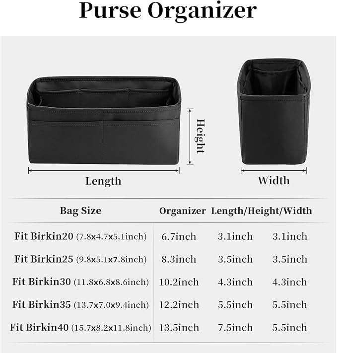 Purse Organizer Insert for Birkin 20/25/30/35, Lightweight & Soft Satin Organizer Insert with Pockets for Woman Bags, Ideal for Travel, Shopping, and Daily Use, Multicolor Options(Custom)
