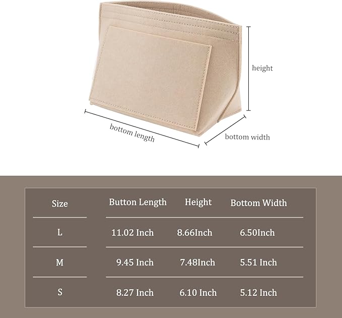 Chispee Felt Purse Organizer Insert Tote Bag Organizers for Longchamp Divider Pocket & Zipper Inner Bag Liner fit Medium, Beige