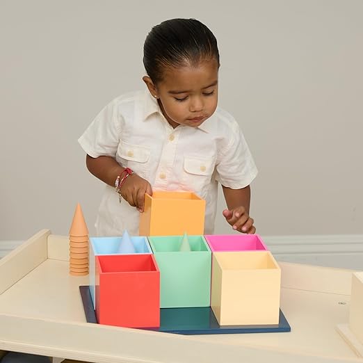Excellerations Wooden Sorting Boxes - Rainbow Colors - Set of 6 with Tray