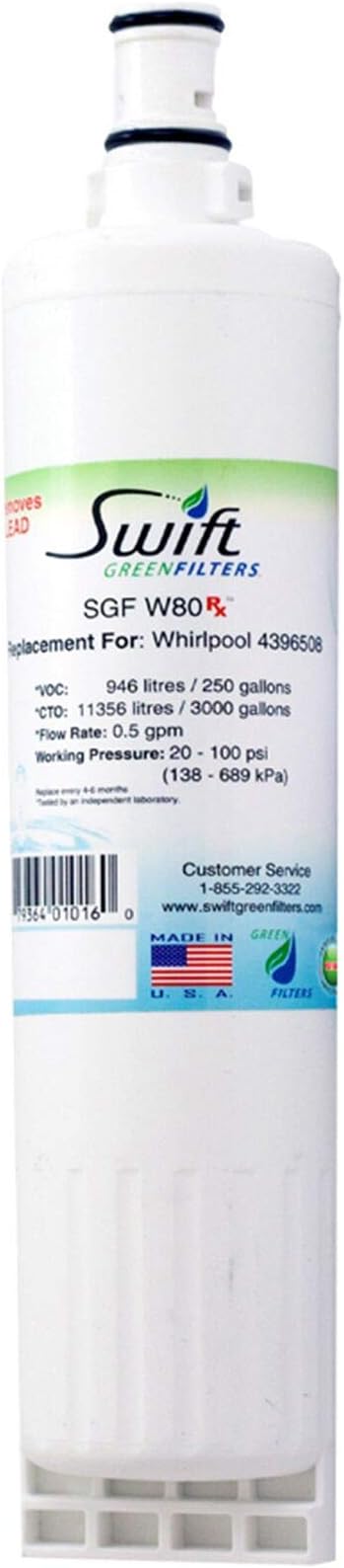 SGF-W80 Rx Pharmaceutical Replacement water filter for Whirlpool 4396508 4396510 EDR5RXD1, FILTER 5 by Swift Green Filters (1pack)