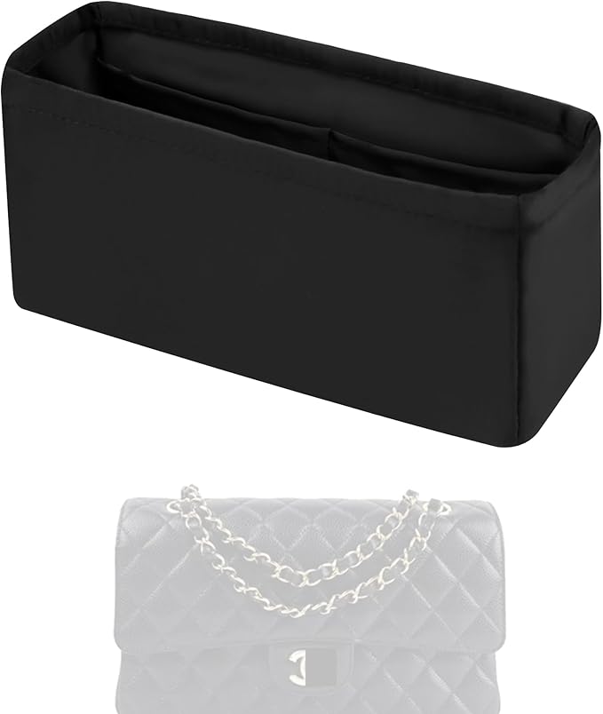 Purse Handbag Silky Organizer Insert Keep Bag Shape Fits Chanel Classic Flap CF Mini Square 17/20/Small/Medium/Jumbo/Maxi Bags, Luxury Handbag Tote Lightweight Sturdy(CF Mini 20,Black)