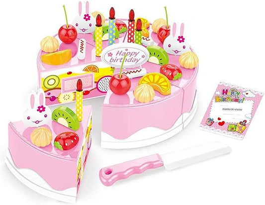 38 PCS DIY Cutting Birthday Party Cake Model Ornament Pretend Kitchen Food Set, DIY Fruit Cutting Kitchen Pink/Blue Cut Cake Gift (38PCS Pink)