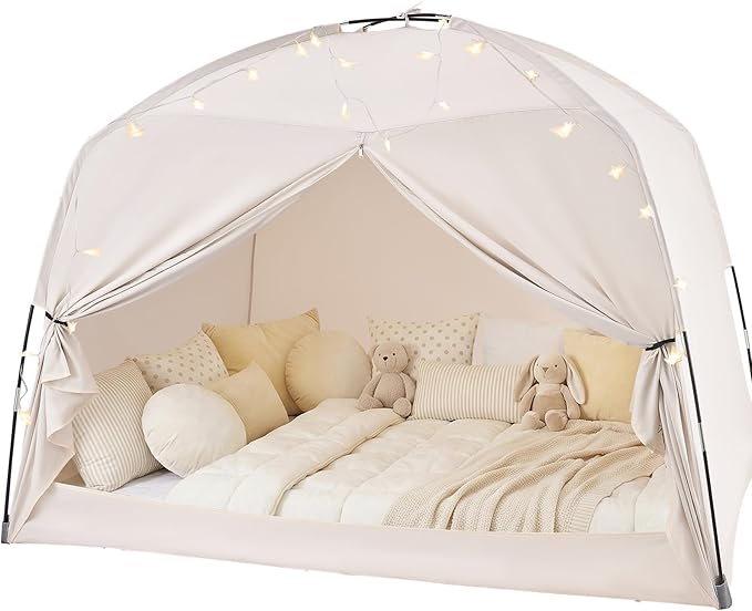 Twin Bed Tent for Kids, Indoor Play Tent with Star Lights, Cozy Privacy Space Birthday Gift for Boys & Girls