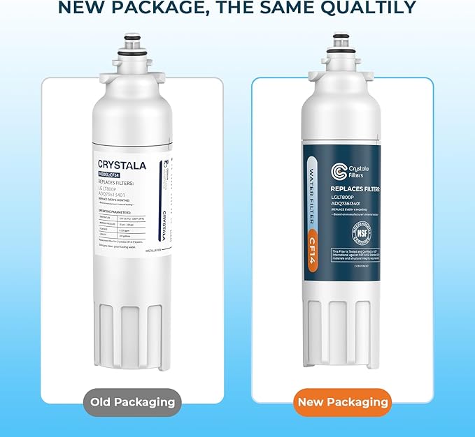 Crystala Filters LT800P Refrigerator Water Filter, Compatible with LT800P, ADQ73613401, ADQ73613402, ADQ73613408, ADQ75795104, Kenmore 9490, 46-9490, LSXS26326S, LMXC23746S, LMXC23746D (Pack of 4)