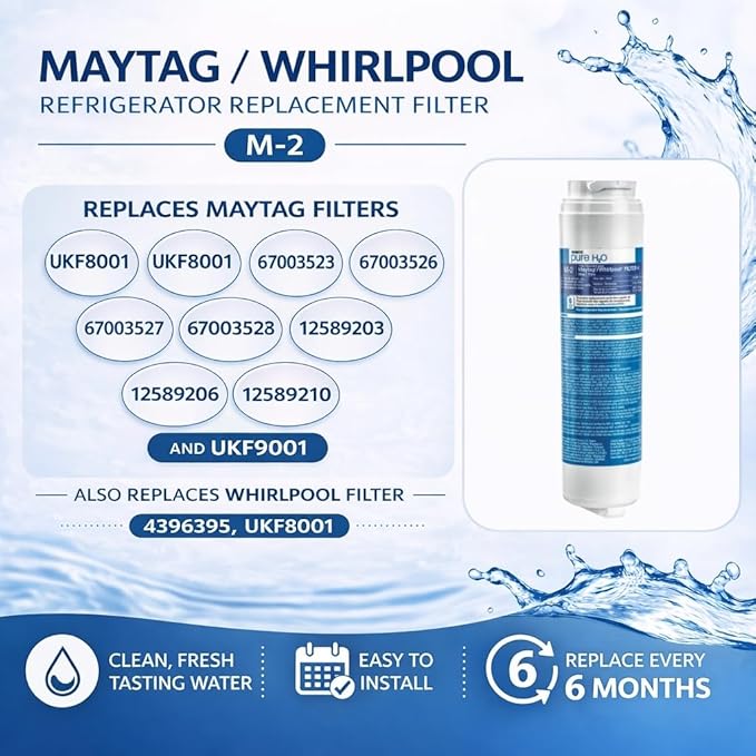 Watts M-2 Maytag Refrigerator Water Filter Replacement Cartridge - Compatible with UKF8001, 6-Month/300 Gallon Life, Reduces Lead, Chlorine, Odor, VOCs, NSF Certified