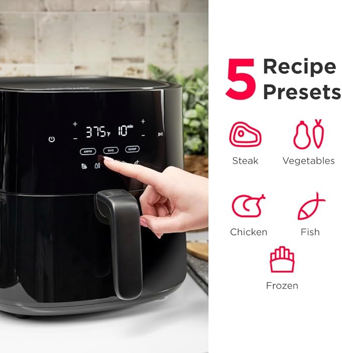 Bundle of Frigidaire EPTWFU01 Water Filtration Filter, 1 Count, White + Frigidaire 3 in 1 Air Fryer - 5.3 Qt Capacity - 5 Preprogrammed Recipes, Black