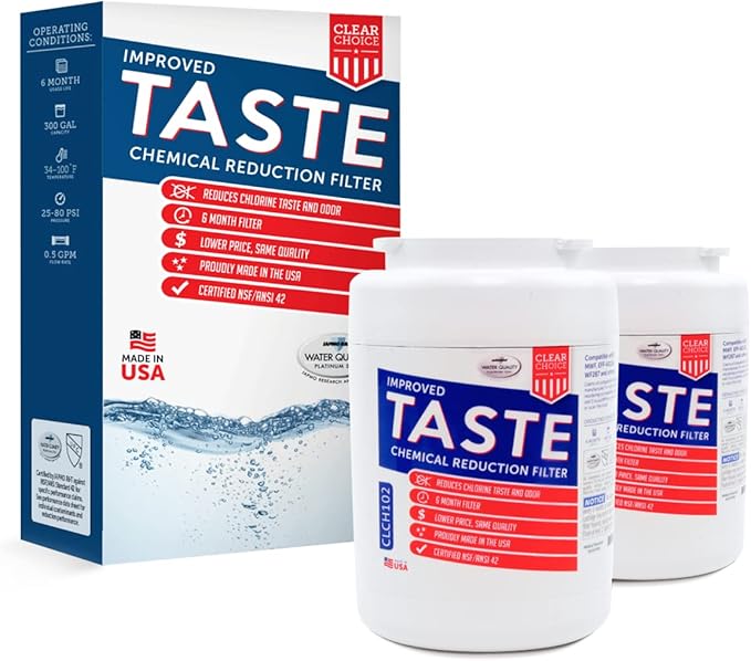Clear Choice Taste Filter Replacement for GE MWF GWF Filter Compatible with WF287 EFF-6013A FMG-1 FMG1 Refrigerator Water Filter, NSF/ANSI 42, Box of 2, Made in the USA