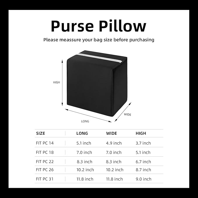 DGAZ Purse Pillow Shaper Insert For picotin Bags,Luxury Handbag Tote Shapers, Memory Foam(Black,PC31)