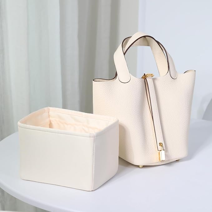 Purse Organizer Insert for Picotin 18/22, Satin Bag Organizer for Picotin Bags, Lightweight Purse Essentials for Women Luxury Handbags, Soft Touch Inner Liner with Multiple Pockets (Craie, PC22)