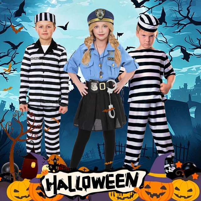Lumiparty Police Officer Costume for Kid,Girls Police Costume,Halloween Cop Costume Outfit Set for Roleplay Dress Up