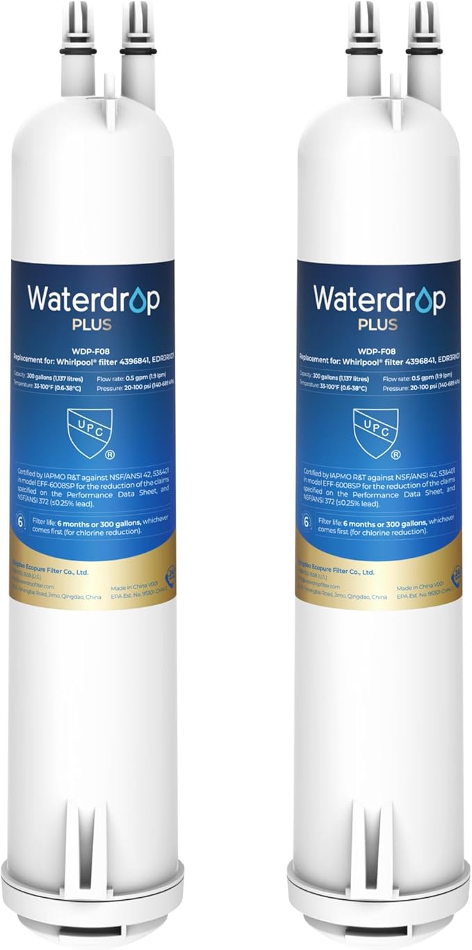 Waterdrop Plus EDR3RXD1 Replacement for Everydrop® Filter 3, 4396841, 4396710, 46-9083, 46-9030, WDP-F08 Refrigerator Water Filter, 2 Filters