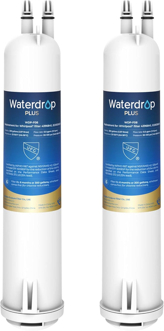 Waterdrop Plus EDR3RXD1 Replacement for Everydrop® Filter 3, 4396841, 4396710, 46-9083, 46-9030, WDP-F08 Refrigerator Water Filter, 2 Filters