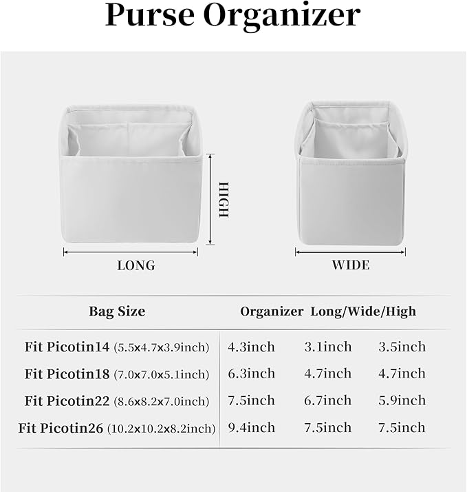Purse Organizer Insert for Picotin 18/22, Satin Bag Organizer for Woman, Soft & Lightweight Purse Essentials, Ideal for Travel, Shopping, and Daily Use, Multiple Pockets(PC 18, Beton)