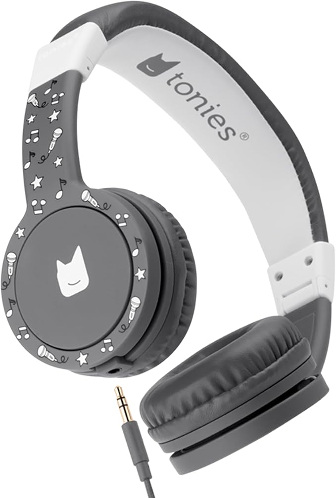 Tonies Foldable Wired Headphones for Kids - Comfortably Designed to fit On-Ear - Works with Toniebox 1 and All 3.5mm Devices - Gray