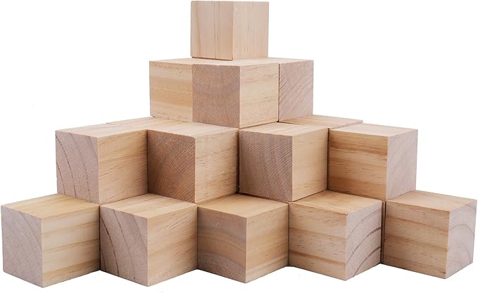 Tosnail 50 Pack 1.5 Inches Unfinished Wooden Cubes Wooden Blocks - Great for Crafts Making