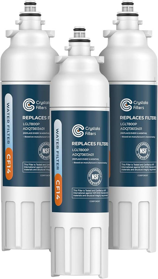 Crystala Filters LT800P Refrigerator Water Filter, Compatible with LT800P, ADQ73613401, ADQ73613402, ADQ73613408, ADQ75795104, Kenmore 9490, 46-9490, LSXS26326S, LMXC23746S, LMXC23746D (Pack of 3)
