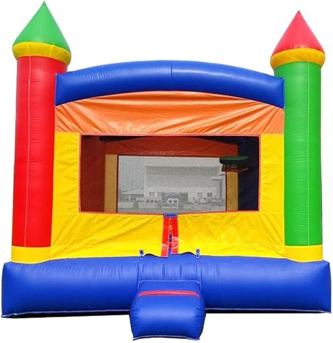 Crossover Classic Rainbow Castle Inflatable Bounce House for Kids and Toddlers, 13 x 12 x 14.5 Foot Bouncy Jump Castle Backyard Jumper, Commercial-Grade Vinyl, with Blower, Stakes and Storage Bag