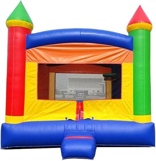 Crossover Classic Rainbow Castle Inflatable Bounce House for Kids and Toddlers, 13 x 12 x 14.5 Foot Bouncy Jump Castle Backyard Jumper, Commercial-Grade Vinyl, with Blower, Stakes and Storage Bag
