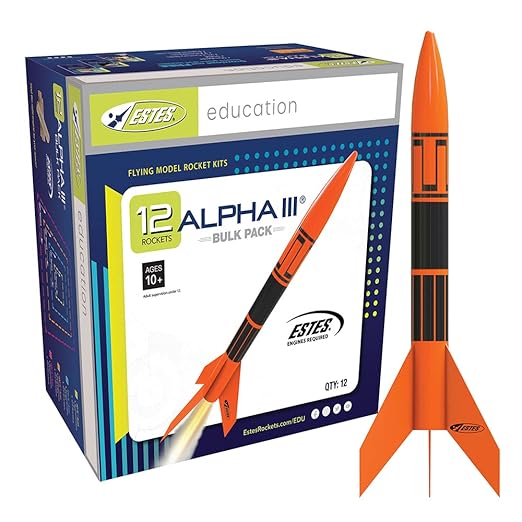 Estes 1751 Bulk Pack of 12 Alpha III Rocket-Building Kits, Beginner Flying-Rocket-Model Kits for Ages 10+