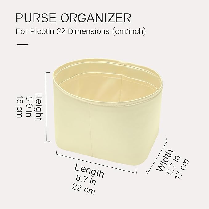 Silky Bag Insert Fit for Hermes Picotin 18/22, Silky Purse Organizer, Lightweight and Silk Touch (Fits PC22, Jaune Poussin)