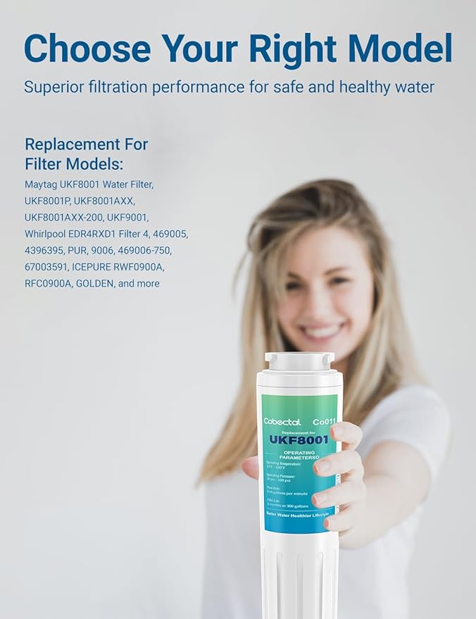 UKF8001 Water Filter Compatible with m*aytag UKF8001, UKF8001AXX, UKF8001P, Replacement for whirlpool 4396395,469006,EDR4RXD1,Fit for Filter 4, RFC0900A, UKF8001AXX-200, 469006,2pack,by Cobectal