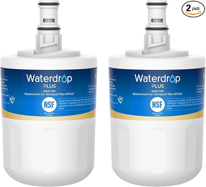 Waterdrop Plus 8171413 Refrigerator Water Filter, Replacement for Whirlpool® 8171413, EDR8D1, Kenmore® 46-9002, NLCS200, NSF 401&53&42 Certified, Reduce PFAS, Pack of 2