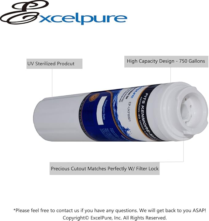 EXCELPURE UKF8001 Replacement for Whirlpool FILTER 4, EDR4RXD1, 4396395, WRX735SDBM00, RWF0900A, EFF-6007A, MFI2568AES, MFI2569VEM, RFC0900A, WF295, PURICLEAN II, Refrigerator Water Filter, 1PACK
