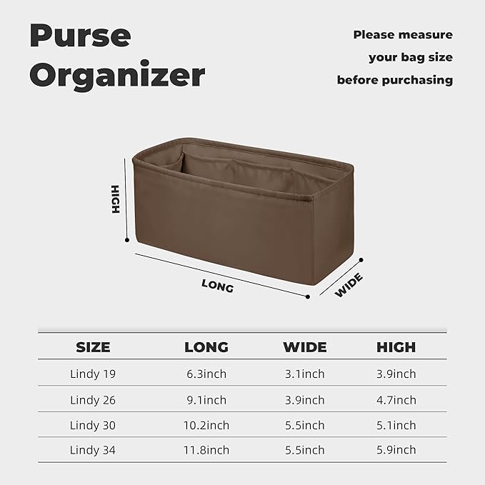 Purse Handbag Silky Organizer Insert Keep Bag Shape Fits Herme Lindy 19/26/30/34 bags, Luxury Handbag Tote Lightweight Sturdy(Etoupe grey,LD 34)