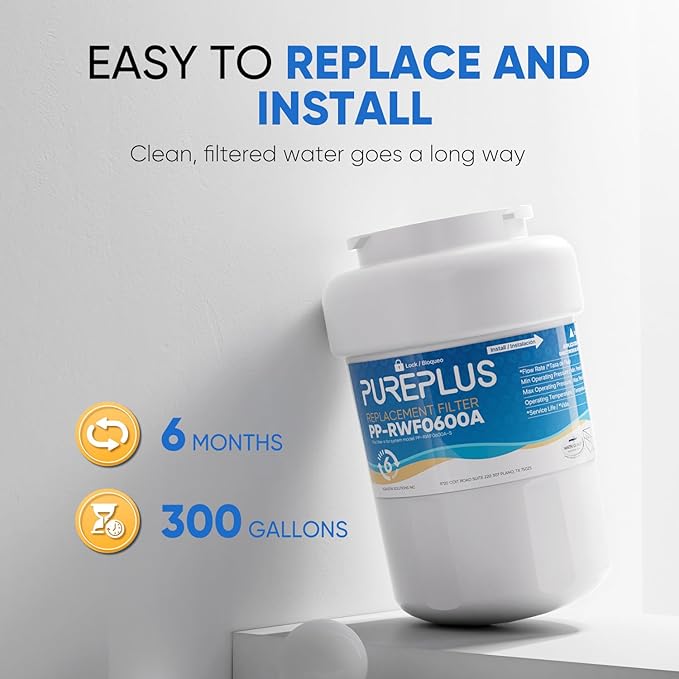 PUREPLUS Replacement for GE® MWF®, SmartWater® MWFP, MWFINT, MWFA, GWF, HDX FMG-1, Kenmore® 9991, WFC1201, GSE25GSHECSS, Water Filter, 3 Pack
