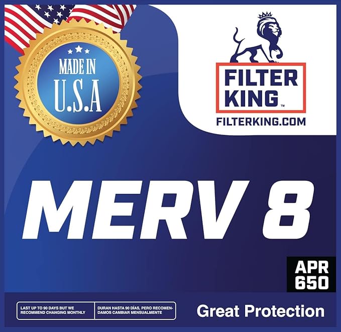 Filter King 18x18x4 Air Filter (MERV 8) (3-Pack) Dust & Allergy Control AC Furnace Filters, MADE IN USA, HVAC, Pleated, Electrostatic (Actual Size: 17.5 x 17.5 x 3.75)