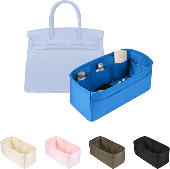 Purse Organizer Insert for Birkin 25, Lightweight & Soft Satin Organizer Insert with Pockets for Woman Bags, Ideal for Travel, Shopping, and Daily Use, Multicolor Options(Blue zanzibar, BK25 Retourne)