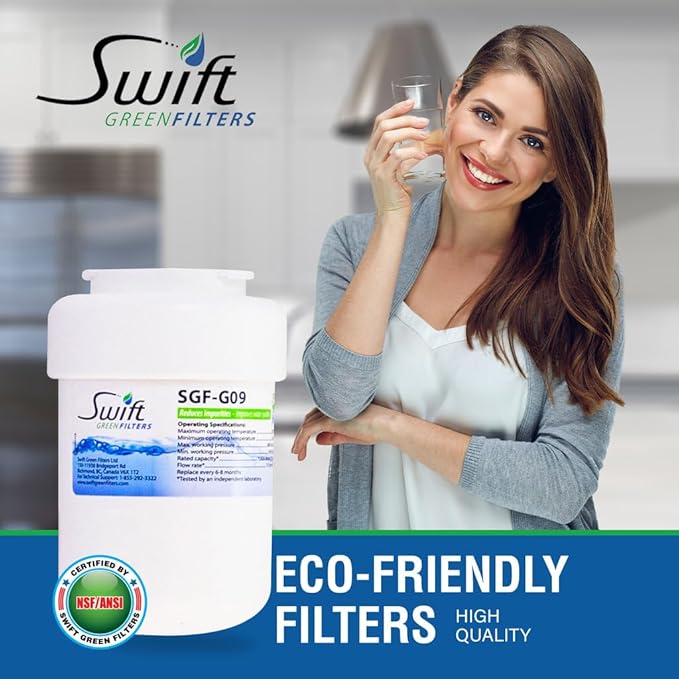 Swift Green Filters SGF-G9 Replacement Water Filter for GE MWF, WF287, 46-9991,EFF-6013A,46-9905,Made in USA, White (6 Pack)