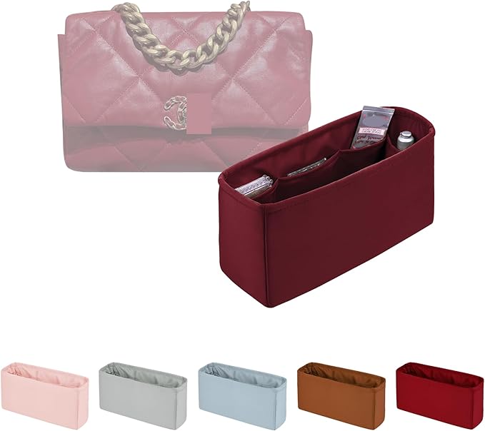 Purse Organizer Insert for 19 Handbag, Satin Bag Insert Compatible with Chanel, Lightweight and Soft Touch Inner Bag for Women Luxury Handbags, Multicolor Options(Rouge Grenat, Jumbo30)