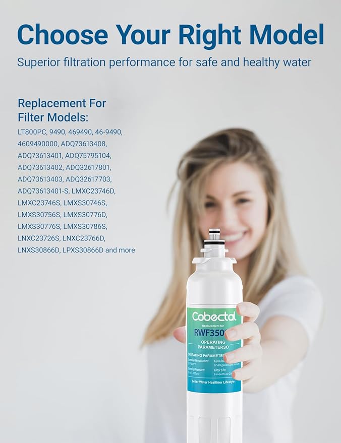 ADQ73613401 Water Filter Replacement for lg LT800P/PC ADQ73613402, ADQ73613408, ADQ75795104, fit for kenmore 9490, LSXS26326S, LMXC23746S, LSXS26366S Water Filter,4pack,by Cobectal
