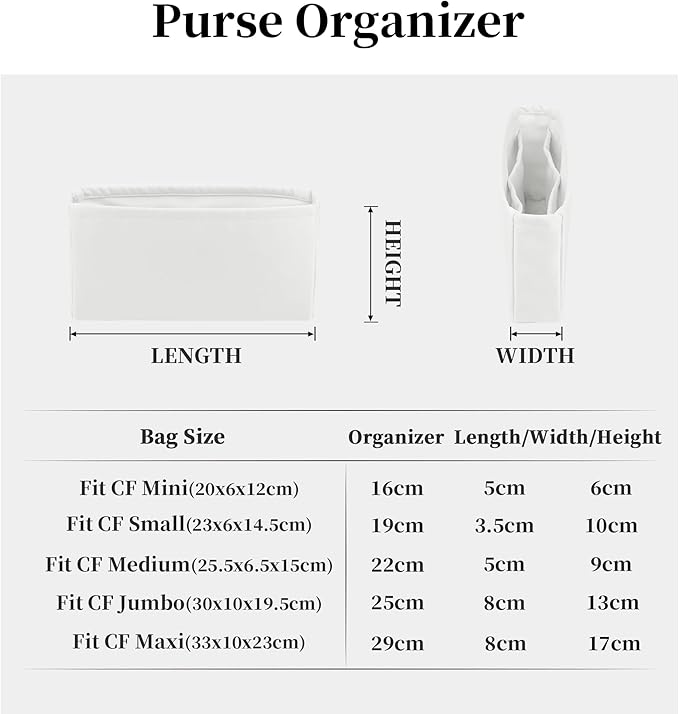 Classic Flap Bag Organizer Insert, Purse Organizer Insert Compatible with Chanel Classic Flap Mini, Lightweight Purse Divider with Pockets (Blanc, CF Mini)